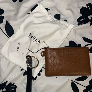 Furla Tan Leather Pouch with Strap and black leather coin purse